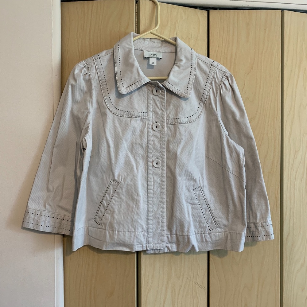 Ann Taylor Loft Off-White Jacket with Black Trim